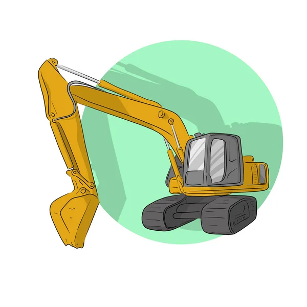 Backhoe Carregador Mão Desenhada Com Círculo Verde Parte Trás Isolado — Vetor de Stock