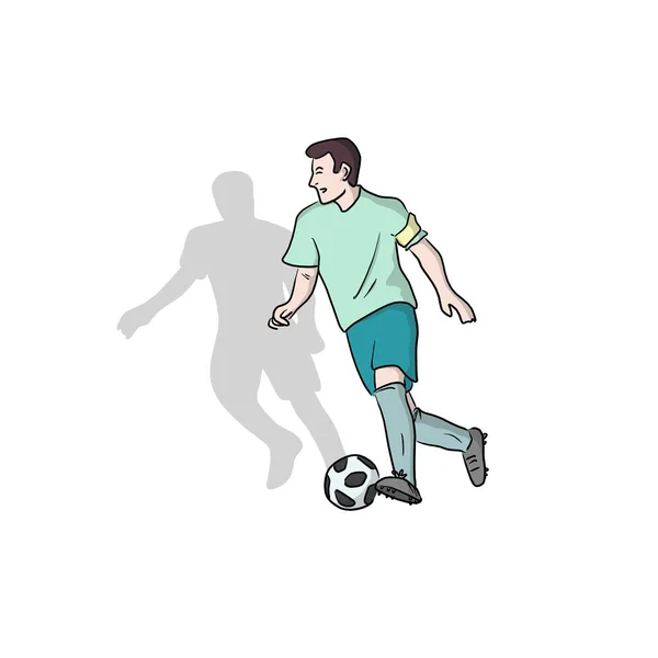 Jugador Fútbol Masculino Con Pelota Mano Dibujada Con Líneas Negras — Vector de stock