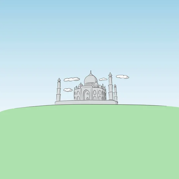 Taj Mahal India Dibujado Mano Con Líneas Negras Aisladas Sobre — Vector de stock