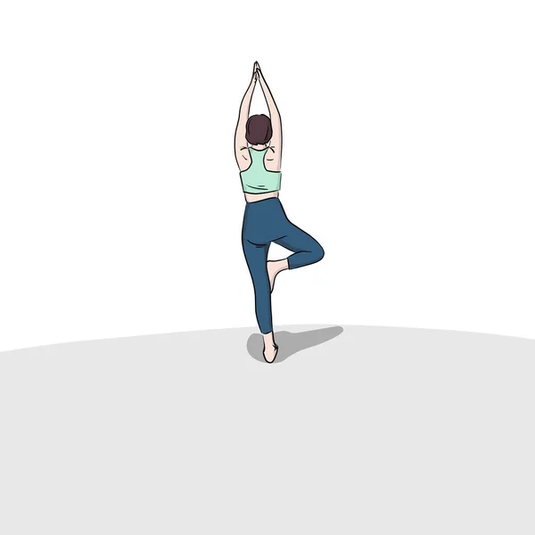 Femme Faisant Yoga Main Dessinée Avec Des Lignes Noires Vecteur — Image vectorielle