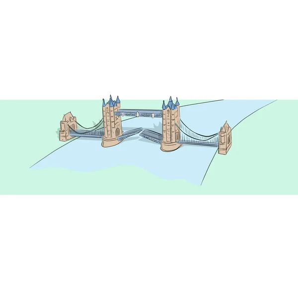 伦敦塔桥和泰晤士河手绘黑线 用白色背景图矢量隔开 — 图库矢量图片