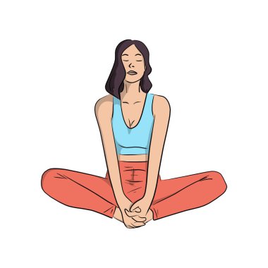 Yoga yapan ve meditasyondan zevk alan kadın beyaz arka planda izole edilmiş.