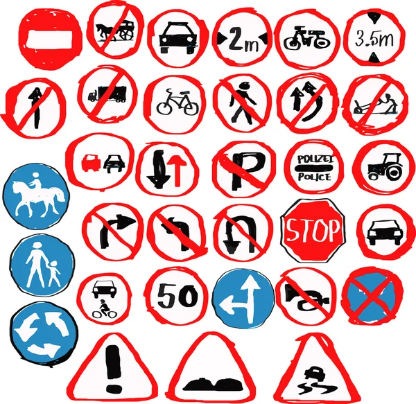 Handgezeichnete Verkehrszeichen von Kindern in Vektor — Stockvektor