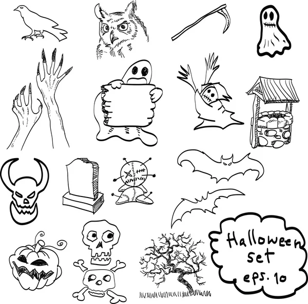 Vector dibujado a mano de objetos de Halloween — Vector de stock
