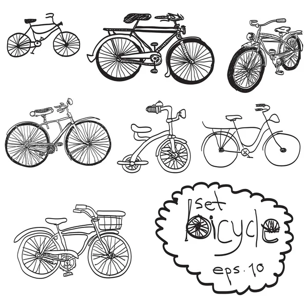 Vektor kézzel rajzolt csoportja, kerékpár, doodles — Stock Vector