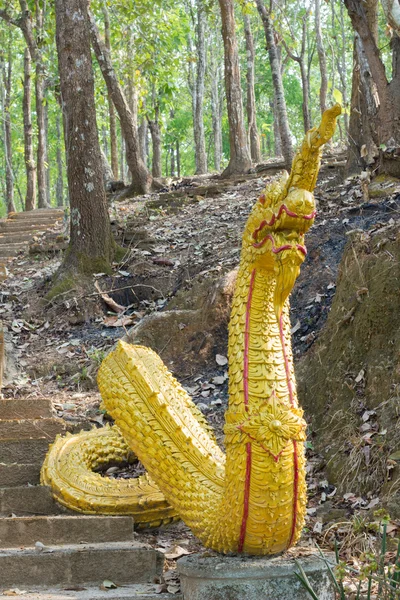 Dorado gigante serpiente, naka, sureste asiático dragón en un templo st — Foto de Stock