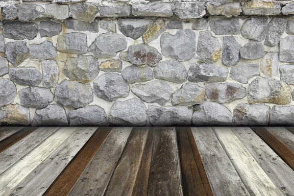 Pokój wnętrza kamienne ściany i drewniane podłogi tło — Zdjęcie stockowe