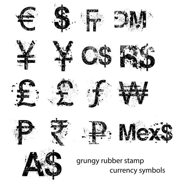 Grungy Rubberstempel valuta teken symbolen instellen, vector — Stockvector