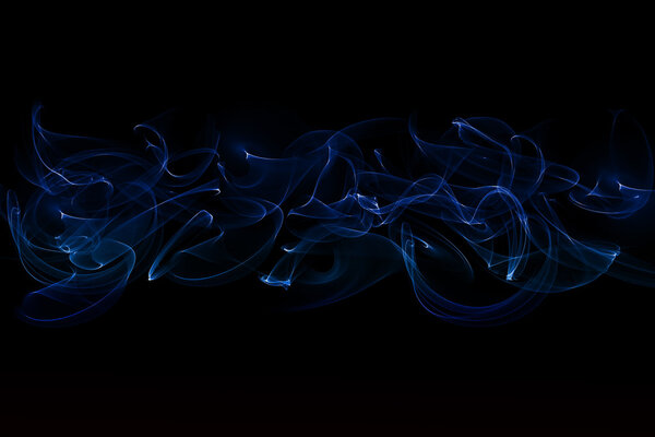 Abstract blue smoke isolated on black background.