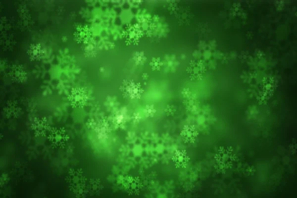 Sfondo luminoso verde, con fiocchi di neve — Foto Stock