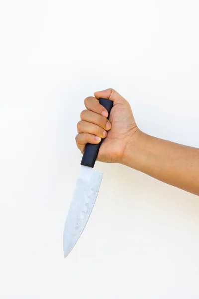 Hand of man hold dirty knife — Stock Photo, Image
