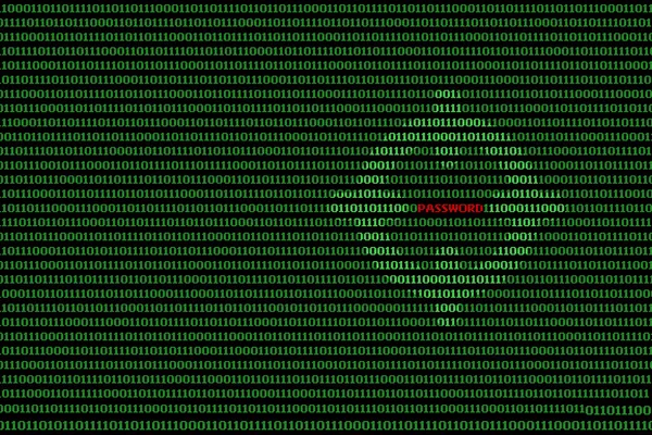 Бинарный компьютерный код фона, с красным паролем — стоковое фото