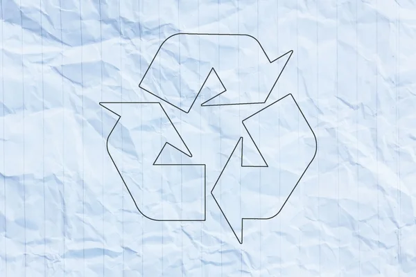 Recycle logotyp på skrynkligt papper — Stockfoto