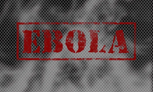 Parola rossa EBOLA su sfondo bianco e nero . — Foto Stock