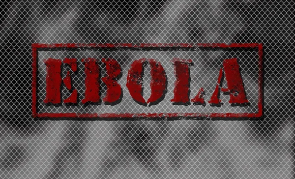 Röda ordet Ebola på svart och vit bakgrund. — Stockfoto