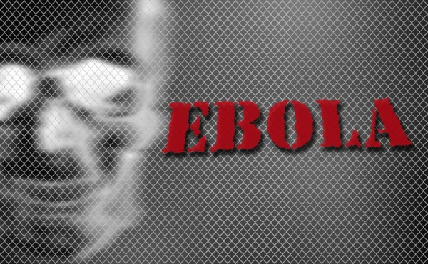 Красное слово EBOLA на черно-белом фоне — стоковое фото
