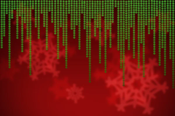 Red christmas background with falling green snowflakes — Stock Photo, Image