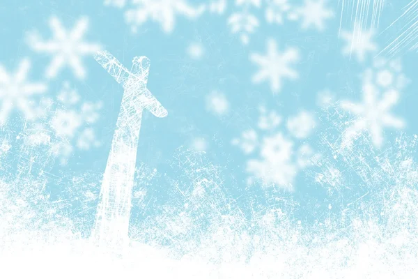 Noel mavi arka plan kar taneleri ve ışık — Stok fotoğraf