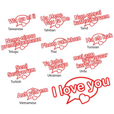 word i love you in different languages, love concept clipart