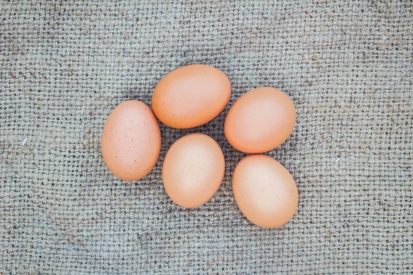 Eggs on gunnysack — Stock Photo, Image
