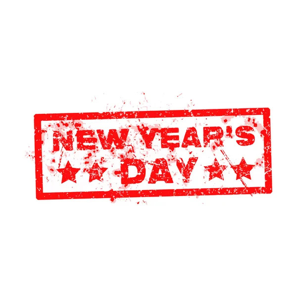 흰색 배경에 빨간색 텍스트 고무 스탬프와 함께 새 해의 날 — 스톡 벡터