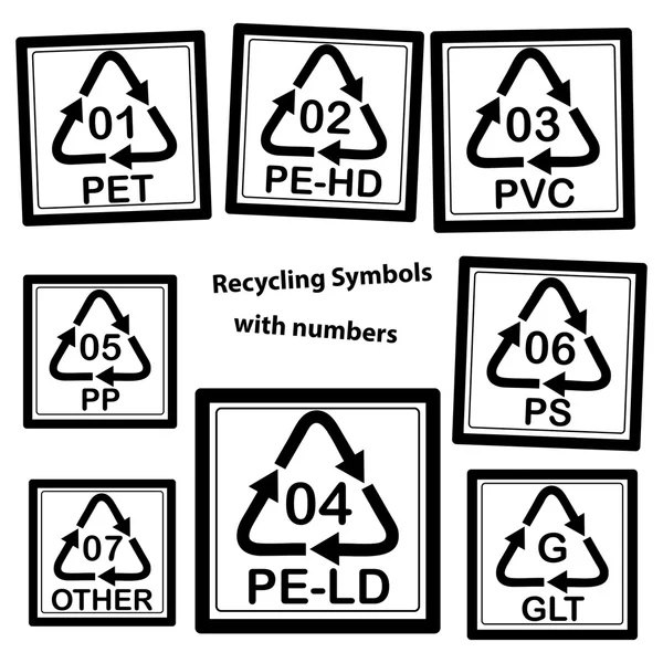 Symboles de recyclage avec chiffres pour le plastique — Image vectorielle