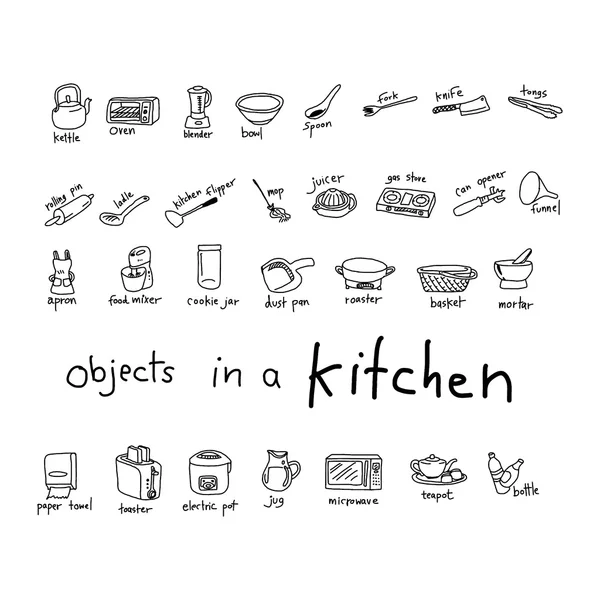 Garabatos de objeto en la cocina — Vector de stock