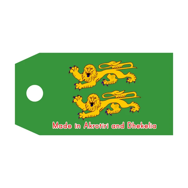 Akrotiri ve Dikelya bayrağı üzerinde fiyat etiketi ile kelime Made in Akroti — Stok Vektör