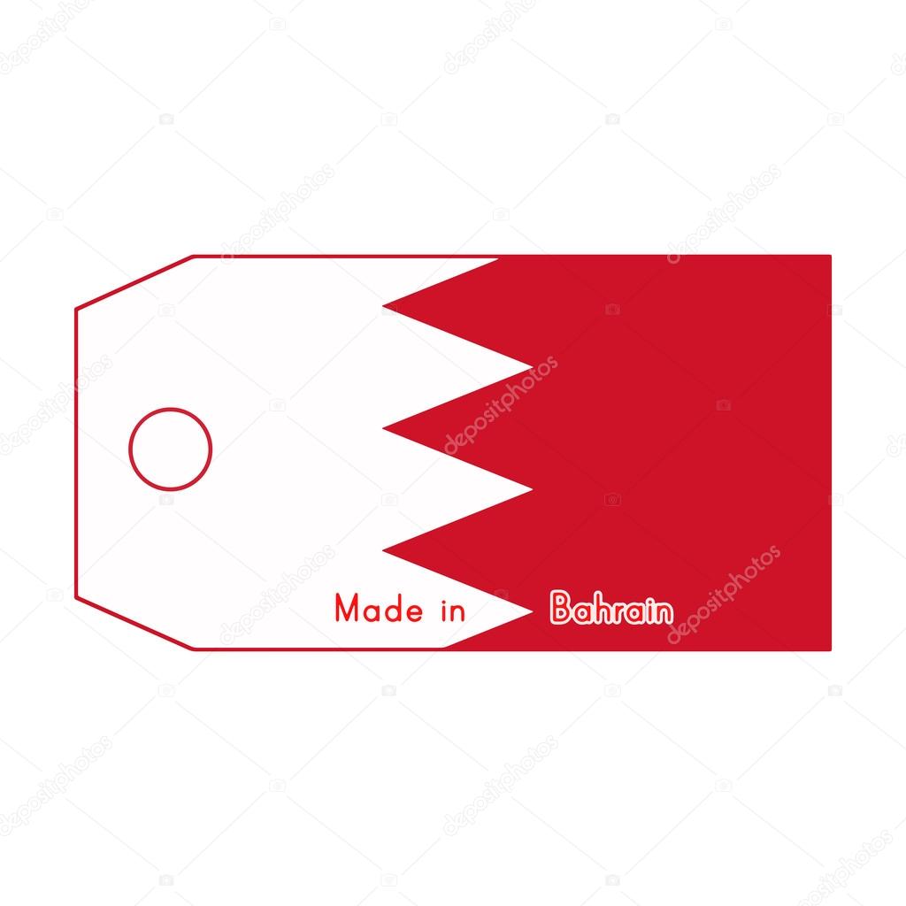 Bahrain flag on price tag with word Made in Bahrain isolated on 