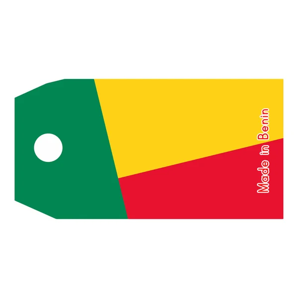 Vector ilustración de Bandera de Benin en la etiqueta del precio con la palabra Made in — Vector de stock