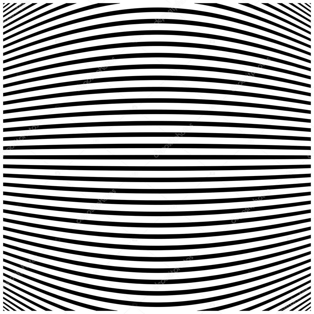 Abstract horizontal black and white striped curved background.