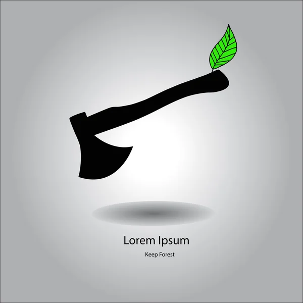 Płaskie wektor ilustracja topór sylwetka ikona z zielonych liści na — Wektor stockowy