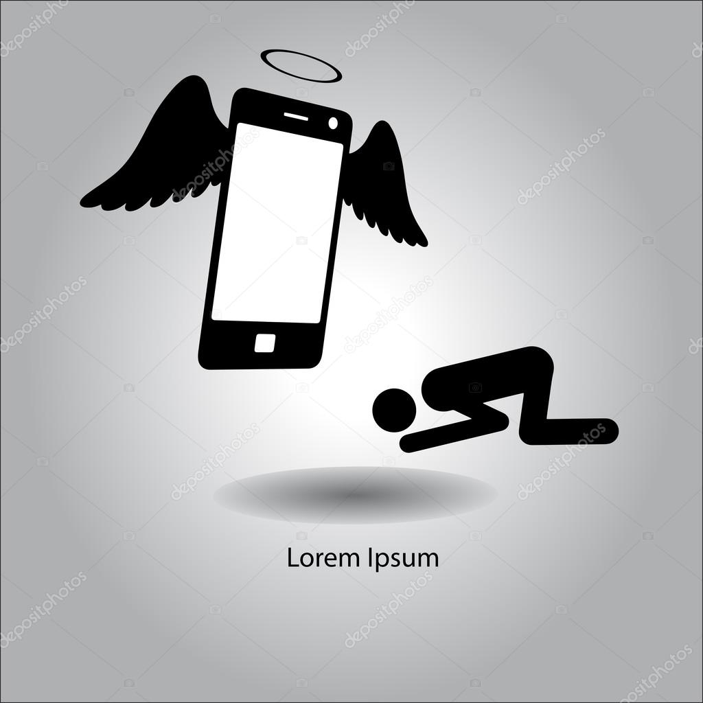 illustration vector man prostrate mobile phone as god.