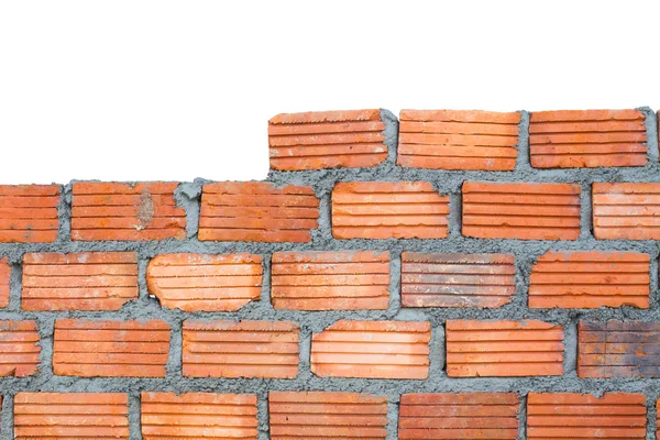 Closeup brick wall, isolated on white background — Stock Photo, Image