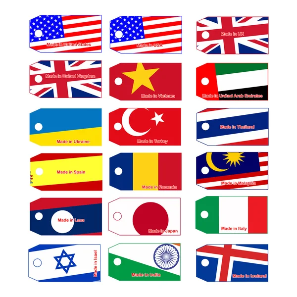 Ilustração vetor preço tag com bandeira de muitos países — Vetor de Stock