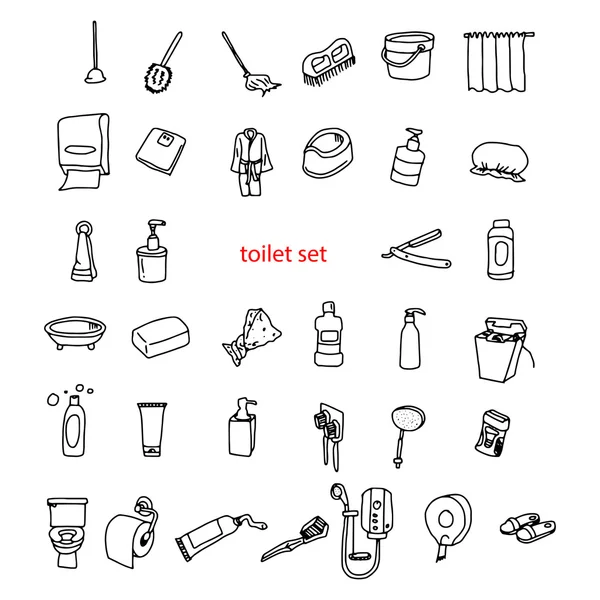 Ilustração vetor desenhado à mão rabiscos de objetos no banheiro conjunto . —  Vetores de Stock