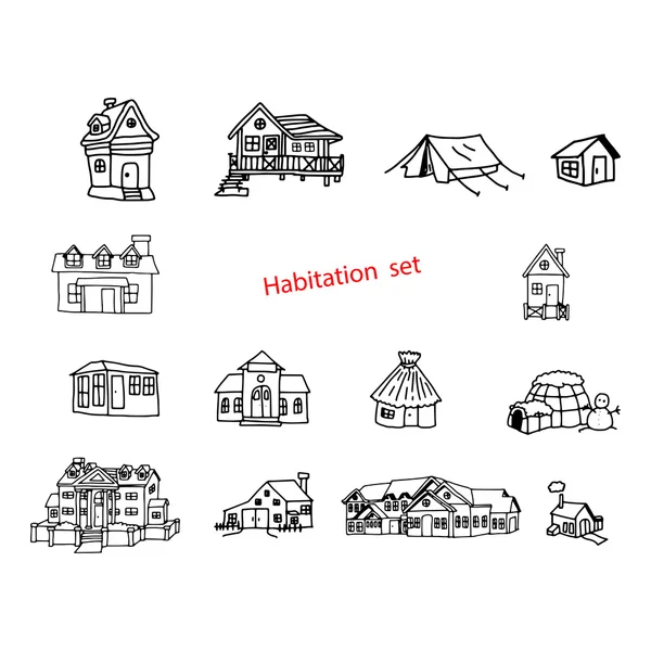 Ilustração vetor doodles desenhado à mão de habitação ou residente —  Vetores de Stock