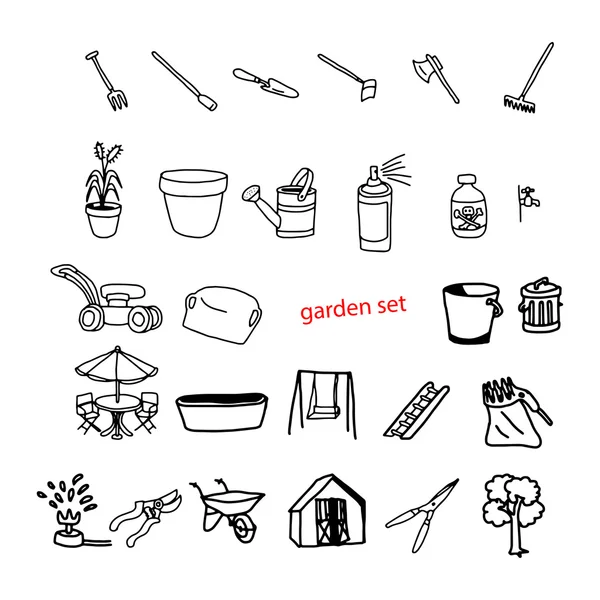 Čmáranice vektorové ilustrace ruky nakreslené objekty v zahradě garde — Stockový vektor