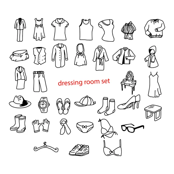 Ilustración vector garabatos dibujado a mano objetos en vestidor . — Archivo Imágenes Vectoriales