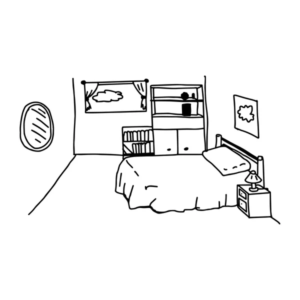 いたずら書きのイラスト手描き下ろしベッドルーム オブジェクト関連 — ストックベクタ