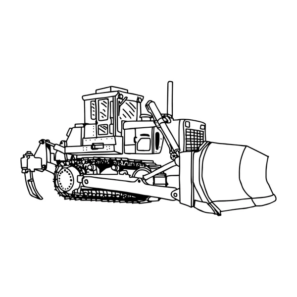 Ilustração vetor doodles mão desenhado carregador bulldozer excavato —  Vetores de Stock