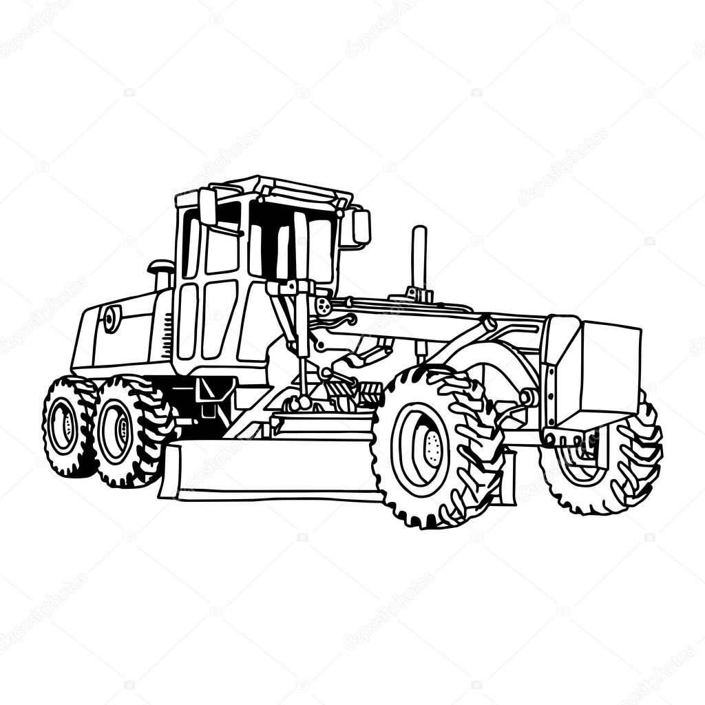 Illustration vector doodles hand drawn of excavator grader machine