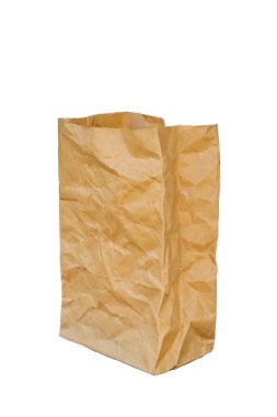 rumpled brown paper bag opened, Isolated on a White Background. clipart