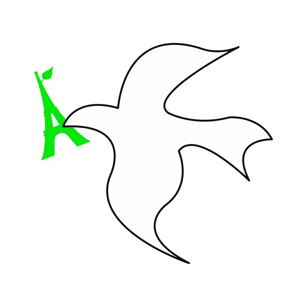Illustration vecteur de colombe de paix avec tour Eiffel verte — Image vectorielle