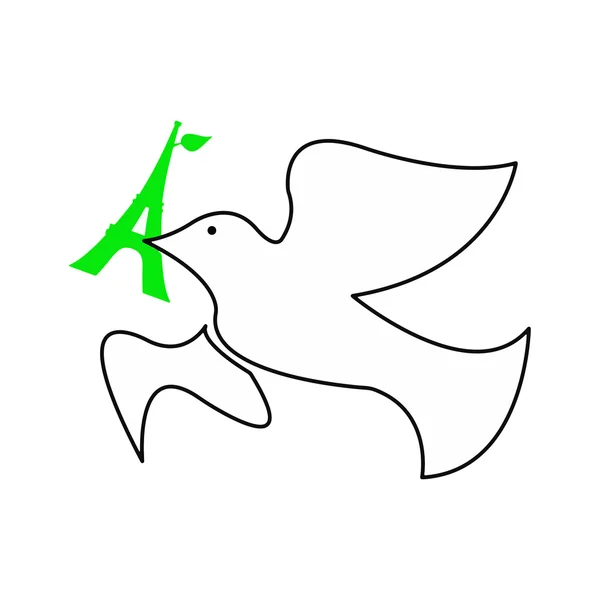 緑エッフェル塔と平和の鳩のイラスト — ストックベクタ