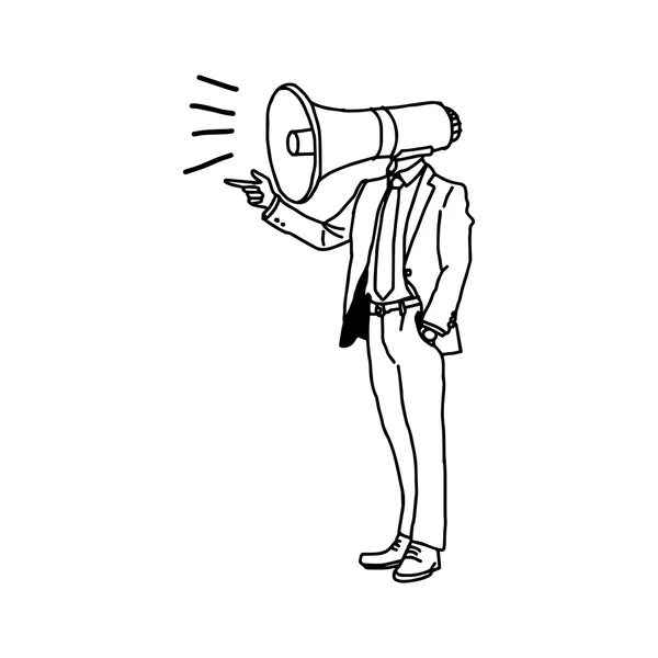 Ilustración vector garabato mano dibujado de hombre de negocios con megaph — Archivo Imágenes Vectoriales