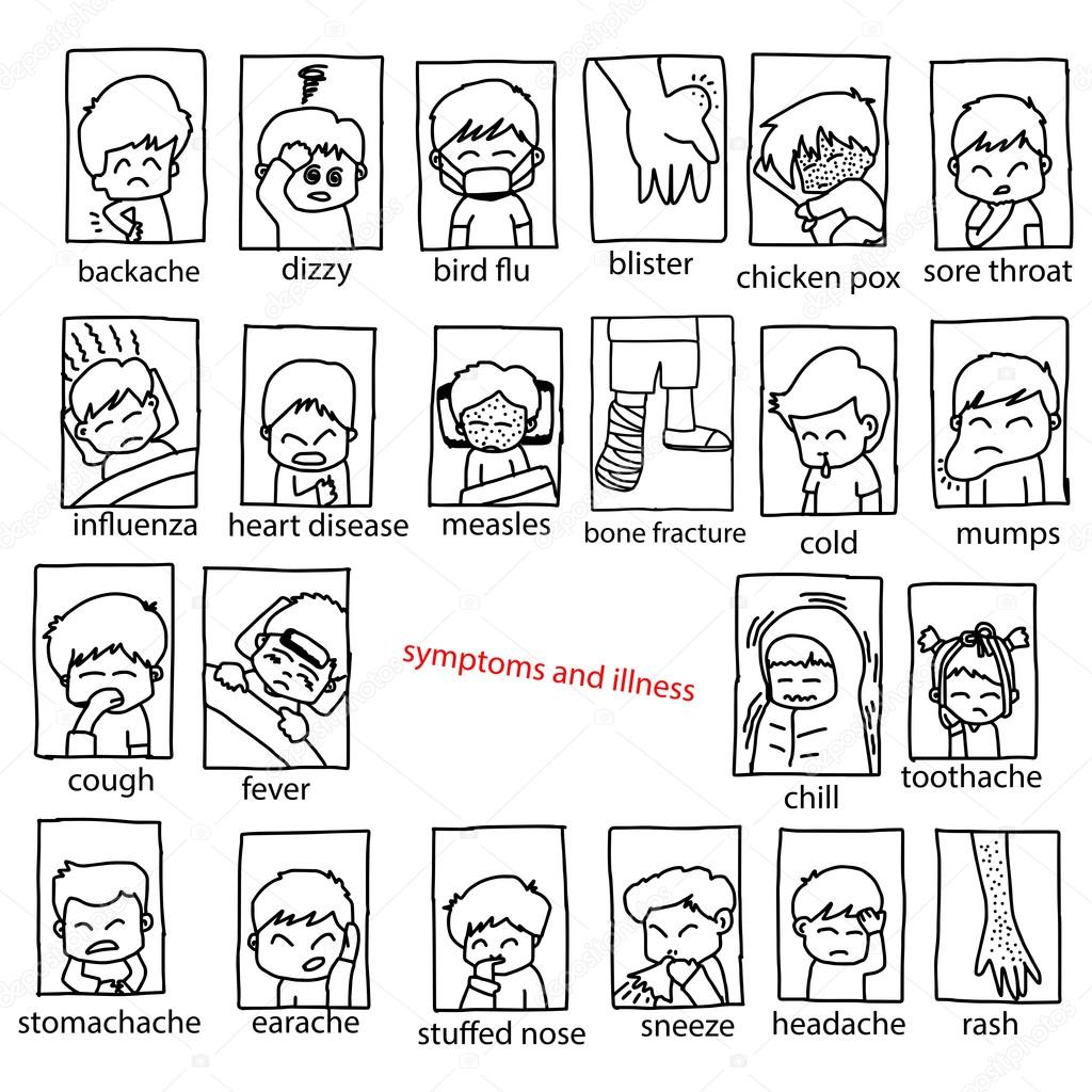 ilustración vector garabato mano dibujado de los síntomas y la