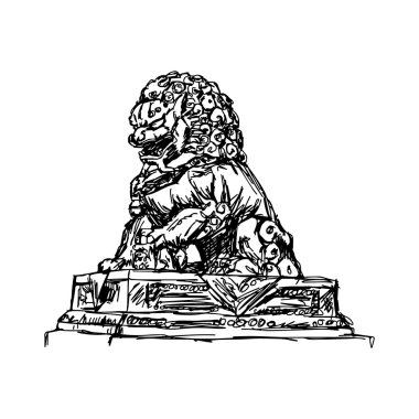illüstrasyon vektör doodle elle çizilmiş kroki büyük bronz aslan 