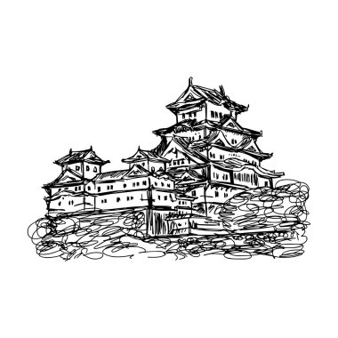 illüstrasyon vektör doodle elle çizilmiş kroki Himeji jo Kalesi