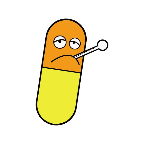 Illustration vectorielle capsule malade jaune et orange avec thermome — Image vectorielle